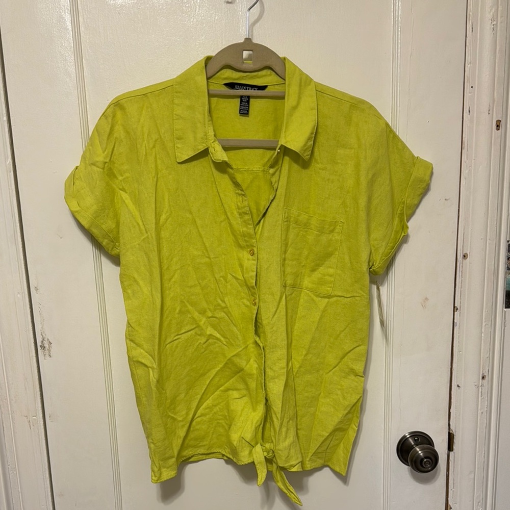 Ellen Tracey Women's Lime Front Tie Button-Up Top NWT